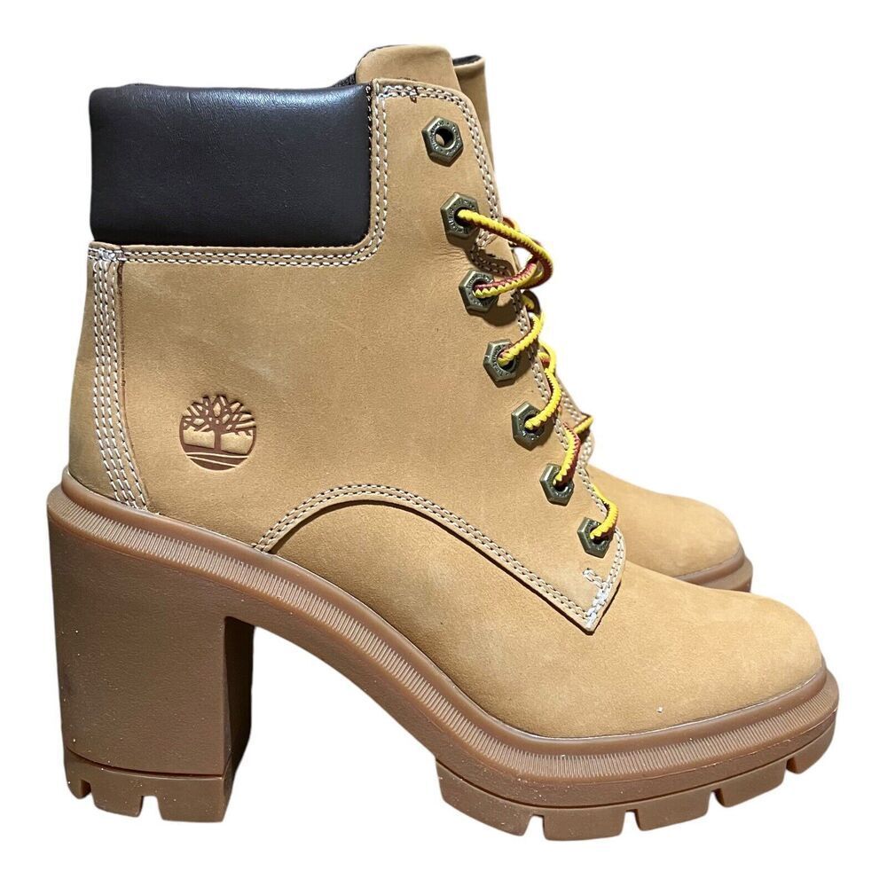 Timberland Boots WMNS 6 Allington 6-Inch Lace-Up High Heel Wheat Nubuck Leather - Picture 2 of 14